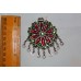 Vintage Antique Tribal Silver Pendant with Green and Red Crystals, Without Chain